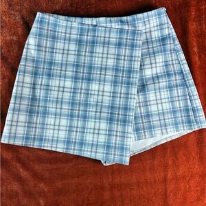 Papaya Blue and White Plaid Skirt Waistband